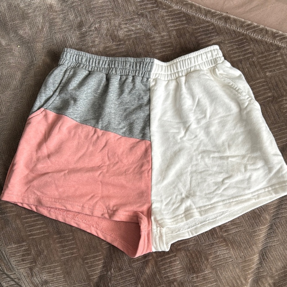 Colorblock Women's Shorts - Gray, Pink, and White